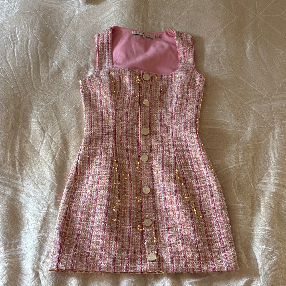Endless Rose Pink Tweed Women’s Dress with Sequins